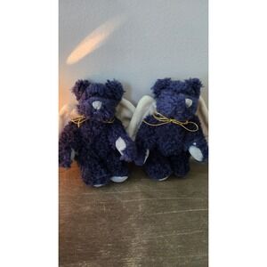 Boyds Bears Angel Ornaments Set of 2 • Navy Blue Plush Bears w/ Wings & Gold...